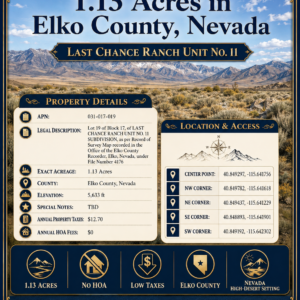 BUILD • FARM • RANCH • LIVE FREE — 1.13 BEAUTIFUL ACRES IN ELKO COUNTY, NEVADA WITH BIG MOUNTAIN VIEWS & NO HOA!. APN: 031-023-016