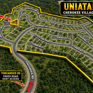 Discover an enticing  1 AcreArkansas & Walk to the Lake Thunderbird -A residential lot nestled near the serene shores of Lake Omaha, perfectly primed for constructing your dream home or placing a charming mobile home. Cherokee Village- Utilities at the property and road frontage: APN: 350-19675-000