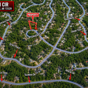 Discover an enticing  1 AcreArkansas & Walk to the Lake Thunderbird -A residential lot nestled near the serene shores of Lake Omaha, perfectly primed for constructing your dream home or placing a charming mobile home. Cherokee Village- Utilities at the property and road frontage: APN: 350-19675-000