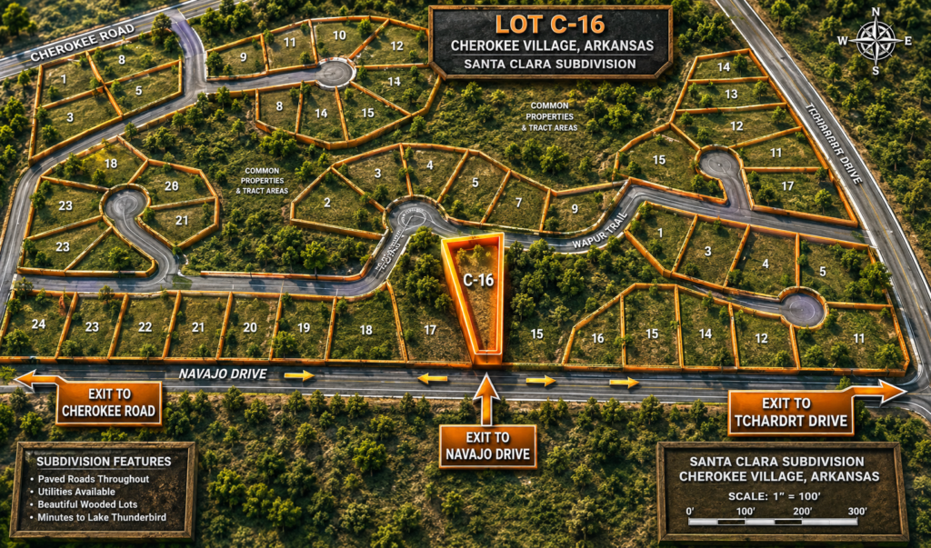 1.34 acre residential lot nestled near Hwy 175 and the serene shores of Lake Omaha, perfectly primed for constructing your dream home or placing a charming mobile home. Cherokee Village- Utilities at the property and road frontage: APN: 390-20828-000