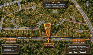 1.34 acre residential lot nestled near Hwy 175 and the serene shores of Lake Omaha, perfectly primed for constructing your dream home or placing a charming mobile home. Cherokee Village- Utilities at the property and road frontage: APN: 390-20828-000