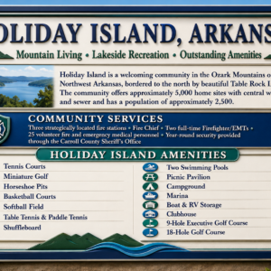28,000 SQ FEET AVAILABLE * RARE DOUBLE LOT IN HOLIDAY ISLAND, ARKANSAS — LAKE LIVING, GOLF & OZARK BEAUTY!  Two adjoining lots available with road access, power and water — ready for your future home, vacation getaway, or investment! The county appraised each lot at $15,000.00! APN: 320-03612-000/13