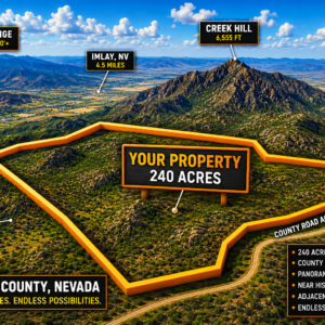 241 Acres in Legendary Nevada Gold Country – Surrounded by BLM Land!  Gold Mining is Back! Own an incredible 241-acre property in the heart of Nevada's legendary gold country, where history, adventure, and opportunity come together. Nestled near Creek Hill and surrounded by vast Bureau of Land Management (BLM) land
