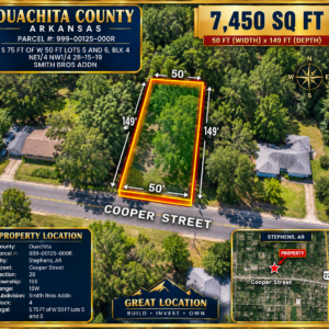 Residential Lot in Ouachita County offers power, water and sewer in a relaxed South Arkansas lifestyle with a mix of small-town communities, wooded scenery, river access, and lower-density living. APN: 999-00125-000R