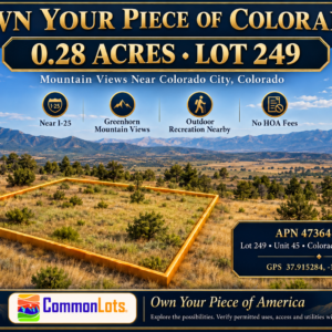 YOUR COLORADO MOUNTAIN HOMESITE AWAITS! 0.28 acres near Colorado City with road access and views toward the mountains near Rye. Just minutes from I-25, Lake Isabel, and San Isabel National Forest, Lot 249 offers a beautiful setting for your future plans  APN: 473645029