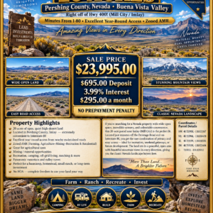 OWN 20 ACRES IN BEAUTIFUL PERSHING COUNTY, NEVADA Buena Vista Valley • Mill City / Imlay • Right Off Hwy 400 • Minutes From I-80 APN: 008-080-25