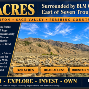320 Acres Surrounded by BLM Government Land — East of Seven Troughs Mountain!  Imagine a private country retreat, a future home with sweeping views, or space for farming and agricultural pursuits. APN: 003-051-15